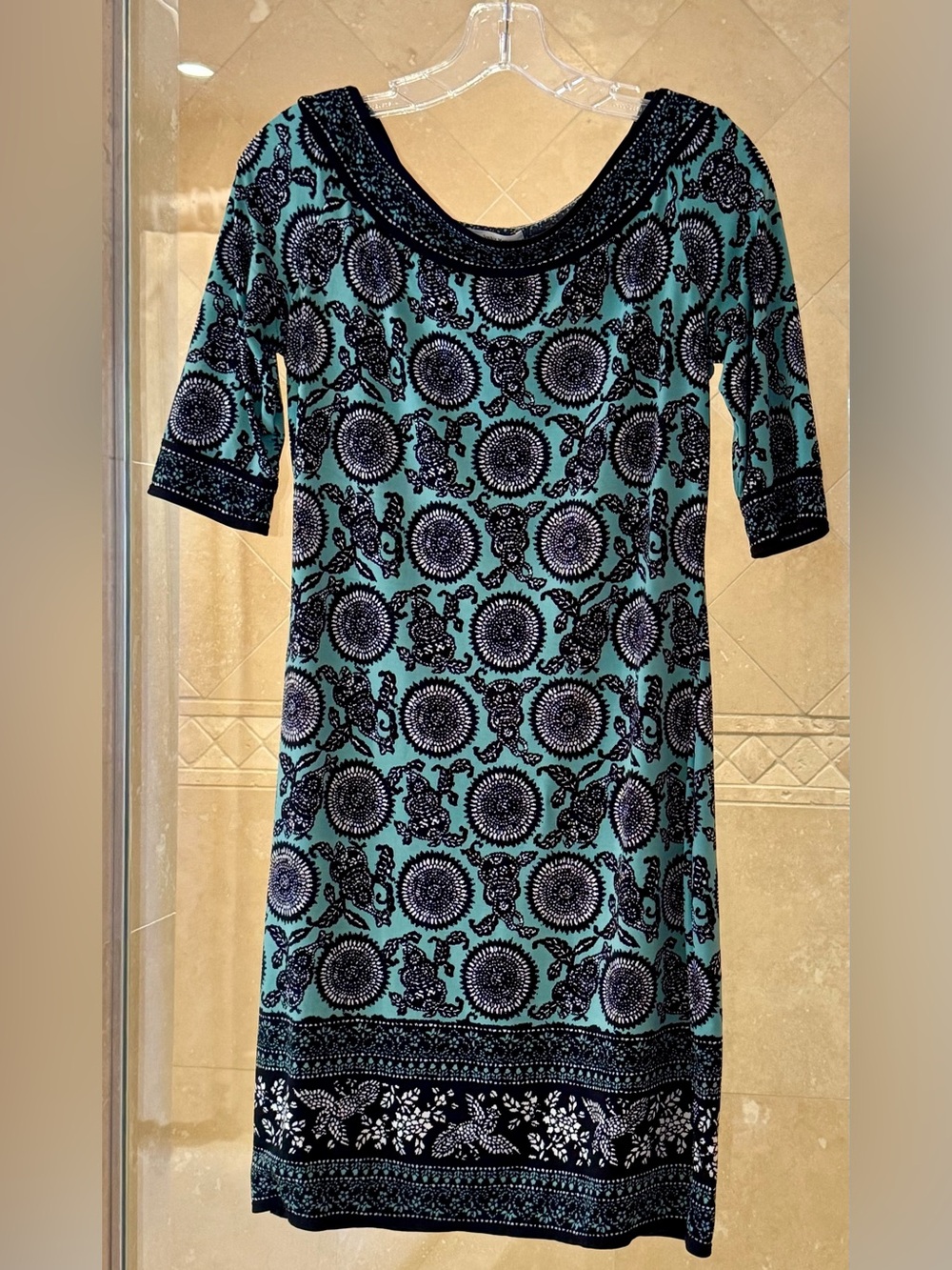 Sophie Max Teal and Black Medallion Print Top